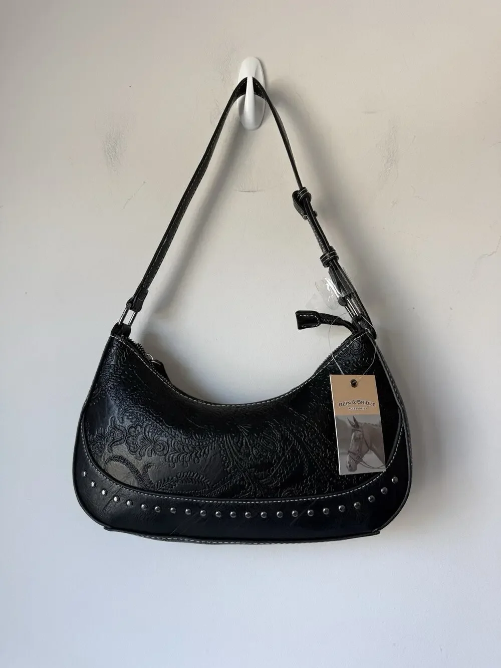 Rein and Bridle Black Faux Leather Women's Purse Western 12x7x2 NWT SLAH018